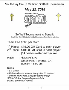 SBCASL 2016 Charity Softball Tournament Flyer     